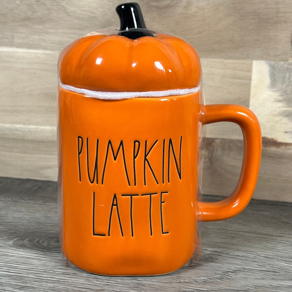 Rae Dunn Pumpkin Latte Orange Ceramic Mug with Pumpkin Lid Halloween Fall Decor